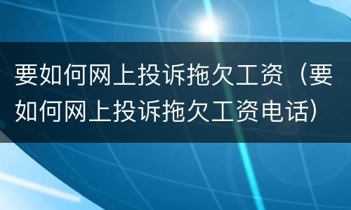 要如何网上投诉拖欠工资（要如何网上投诉拖欠工资电话）