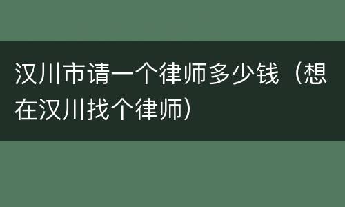 汉川市请一个律师多少钱（想在汉川找个律师）