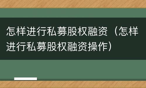 怎样进行私募股权融资（怎样进行私募股权融资操作）