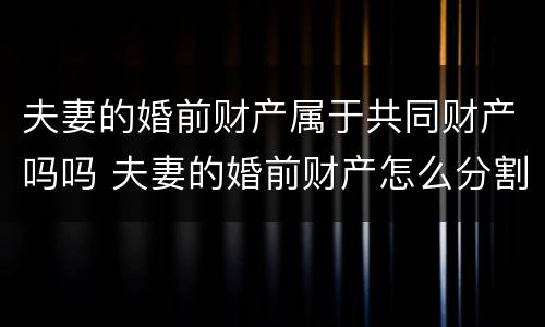 夫妻的婚前财产属于共同财产吗吗 夫妻的婚前财产怎么分割