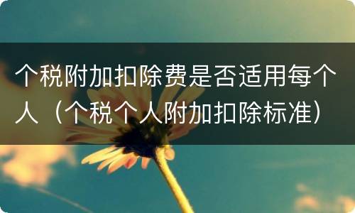 个税附加扣除费是否适用每个人（个税个人附加扣除标准）