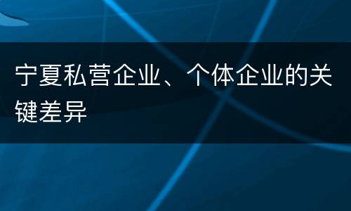 宁夏私营企业、个体企业的关键差异