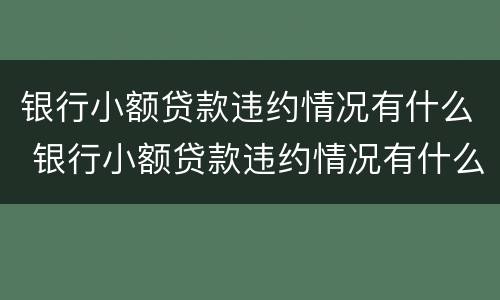 银行小额贷款违约情况有什么 银行小额贷款违约情况有什么影响