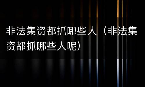 非法集资都抓哪些人（非法集资都抓哪些人呢）
