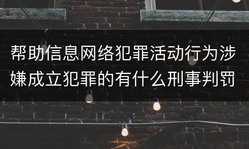 帮助信息网络犯罪活动行为涉嫌成立犯罪的有什么刑事判罚