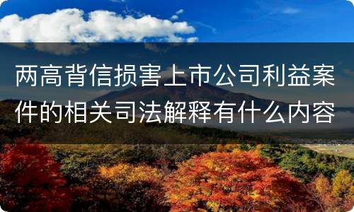 两高背信损害上市公司利益案件的相关司法解释有什么内容