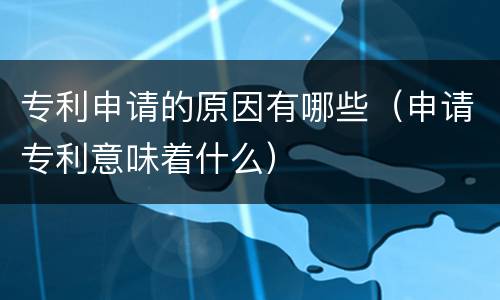 专利申请的原因有哪些（申请专利意味着什么）