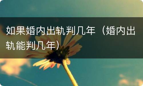 如果婚内出轨判几年（婚内出轨能判几年）