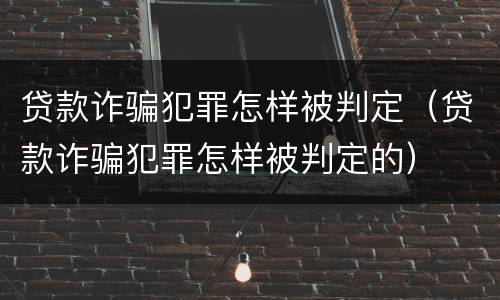 贷款诈骗犯罪怎样被判定（贷款诈骗犯罪怎样被判定的）