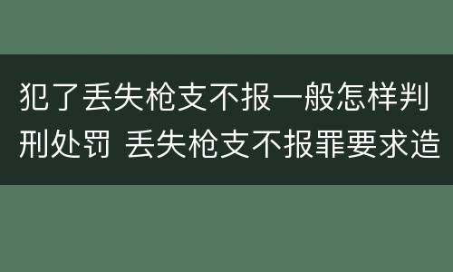 犯了丢失枪支不报一般怎样判刑处罚 丢失枪支不报罪要求造成了严重后果的才构成犯罪