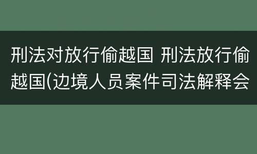 刑法对放行偷越国 刑法放行偷越国(边境人员案件司法解释会如何规定