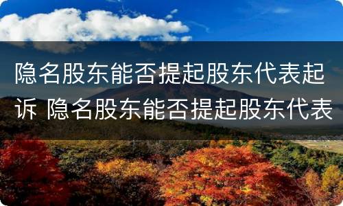 隐名股东能否提起股东代表起诉 隐名股东能否提起股东代表起诉法院