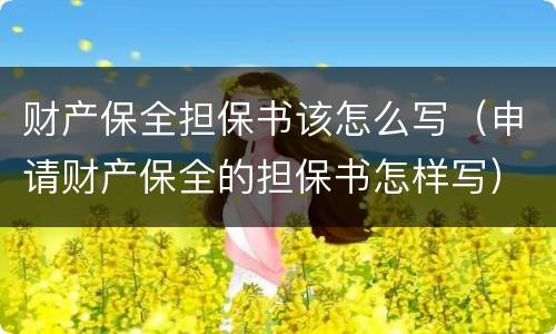 财产保全担保书该怎么写（申请财产保全的担保书怎样写）
