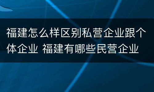 福建怎么样区别私营企业跟个体企业 福建有哪些民营企业