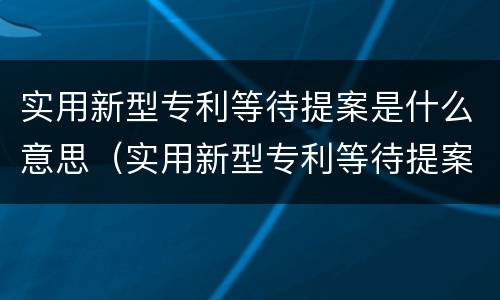 实用新型专利等待提案是什么意思（实用新型专利等待提案是什么意思呀）