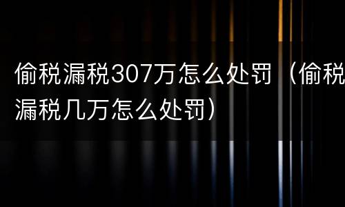 偷税漏税307万怎么处罚（偷税漏税几万怎么处罚）