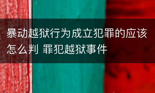 暴动越狱行为成立犯罪的应该怎么判 罪犯越狱事件