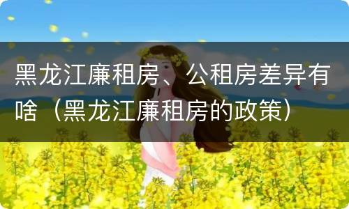 黑龙江廉租房、公租房差异有啥（黑龙江廉租房的政策）