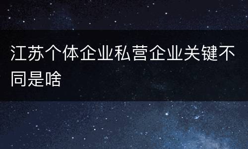 江苏个体企业私营企业关键不同是啥