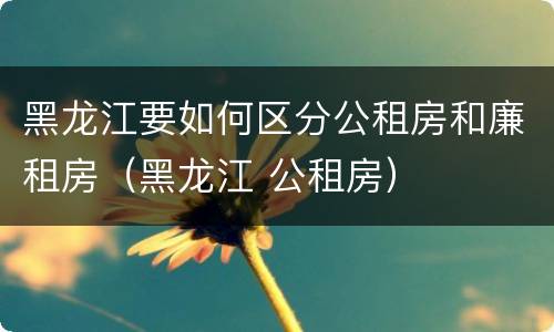 黑龙江要如何区分公租房和廉租房（黑龙江 公租房）