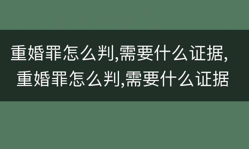 重婚罪怎么判,需要什么证据, 重婚罪怎么判,需要什么证据才能立案
