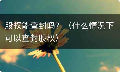 股权能查封吗？（什么情况下可以查封股权）