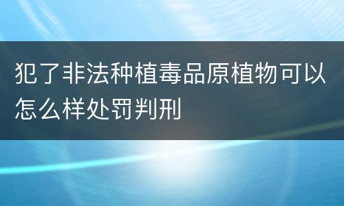 犯了非法种植毒品原植物可以怎么样处罚判刑