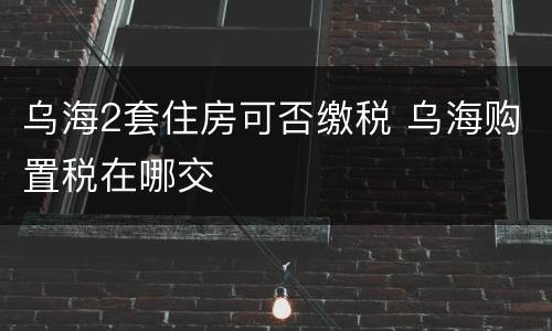 乌海2套住房可否缴税 乌海购置税在哪交