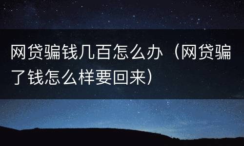 网贷骗钱几百怎么办（网贷骗了钱怎么样要回来）
