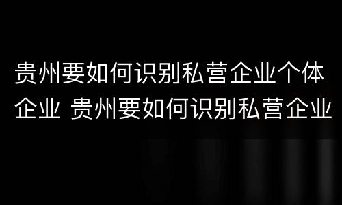 贵州要如何识别私营企业个体企业 贵州要如何识别私营企业个体企业呢