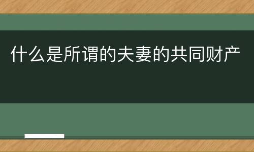 什么是所谓的夫妻的共同财产