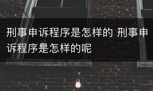 刑事申诉程序是怎样的 刑事申诉程序是怎样的呢