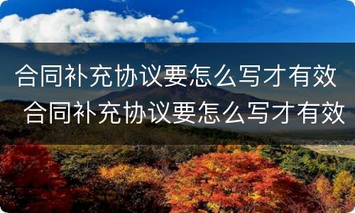 合同补充协议要怎么写才有效 合同补充协议要怎么写才有效呢