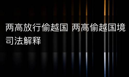两高放行偷越国 两高偷越国境司法解释