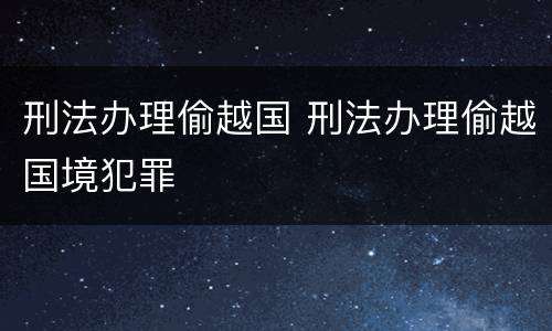 刑法办理偷越国 刑法办理偷越国境犯罪