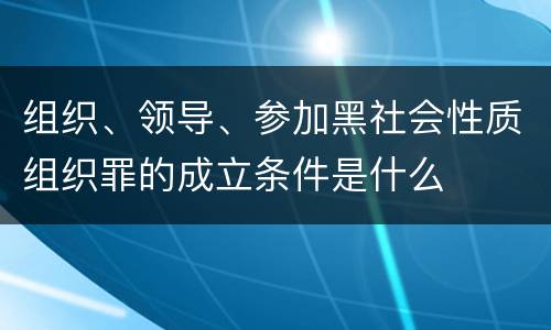 组织、领导、参加黑社会性质组织罪的成立条件是什么