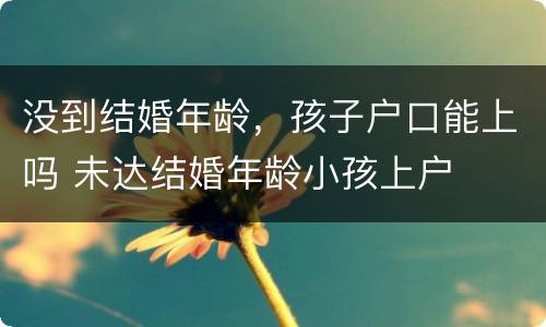 没到结婚年龄，孩子户口能上吗 未达结婚年龄小孩上户