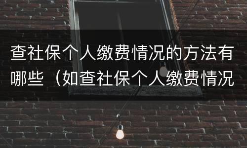 查社保个人缴费情况的方法有哪些（如查社保个人缴费情况）