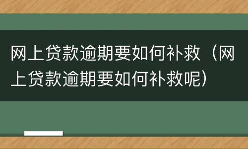 网上贷款逾期要如何补救（网上贷款逾期要如何补救呢）