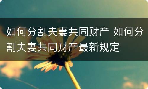 如何分割夫妻共同财产 如何分割夫妻共同财产最新规定