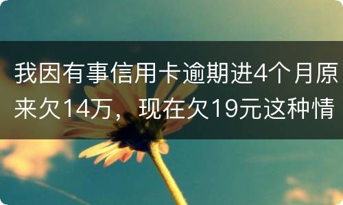 我因有事信用卡逾期进4个月原来欠14万，现在欠19元这种情况怎么办