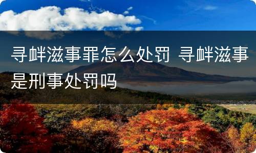 寻衅滋事罪怎么处罚 寻衅滋事是刑事处罚吗