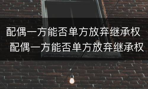配偶一方能否单方放弃继承权 配偶一方能否单方放弃继承权