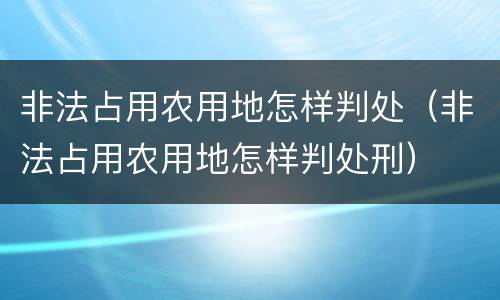 非法占用农用地怎样判处（非法占用农用地怎样判处刑）