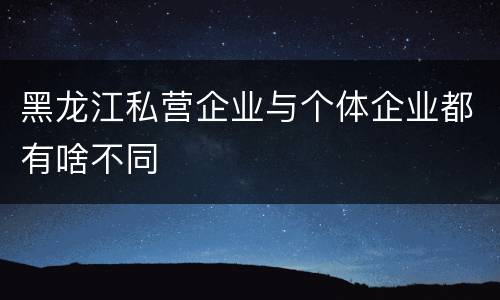 黑龙江私营企业与个体企业都有啥不同