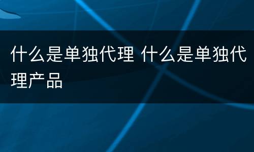 什么是单独代理 什么是单独代理产品