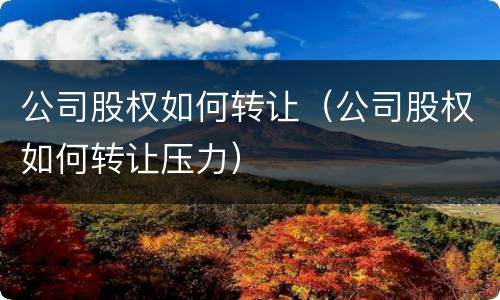 公司股权如何转让（公司股权如何转让压力）