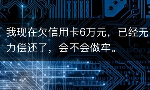 我现在欠信用卡6万元，已经无力偿还了，会不会做牢。