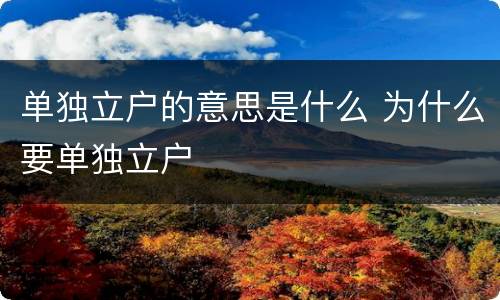 单独立户的意思是什么 为什么要单独立户