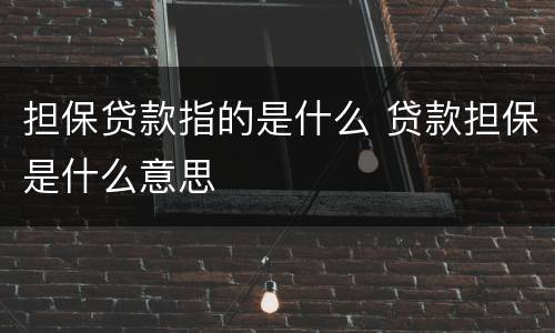 担保贷款指的是什么 贷款担保是什么意思